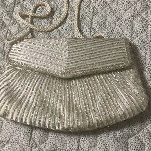 VINTAGE Elegant Silver Beaded Clutch